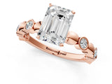 Rose gold Emerald Solitaire Bezel-Set Diamond Ring with Beaded Band and Four-Prong Setting_48