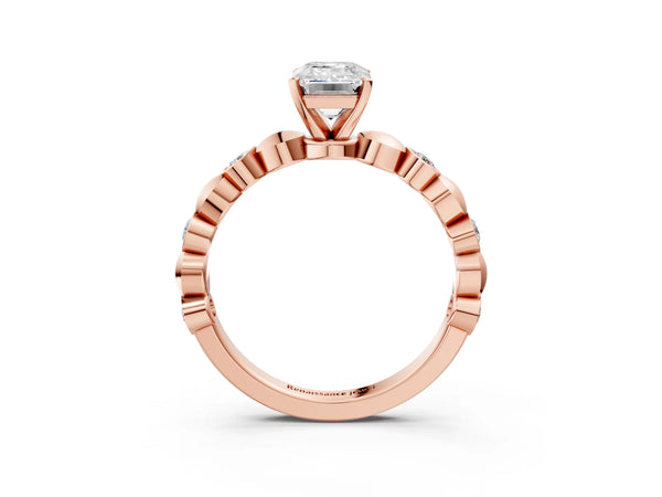 Rose Gold Emerald Cut Engagement Ring Setting with Bezel Station Beaded Band