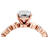 Rose gold Emerald Solitaire Bezel-Set Diamond Ring with Beaded Band and Four-Prong Setting_51