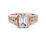 Rose gold Emerald Solitaire Bezel-Set Diamond Ring with Channel-Set Band_41