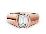 Rose gold Emerald Solitaire Bezel Set Diamond Ring with Wide Band_3