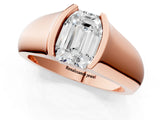 Rose gold Emerald Solitaire Bezel Set Diamond Ring with Wide Band_4
