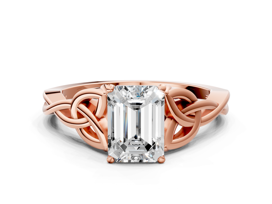 Rose gold Emerald Solitaire Celtic Knot Engagement Ring with Four-Prong Setting_77