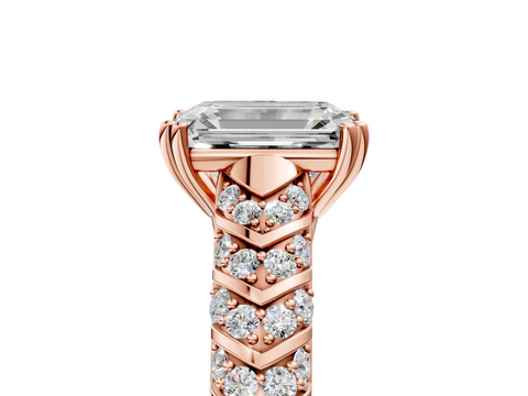 Rose gold Emerald Solitaire Chevron Pave Diamond Engagement Ring with Six-Prong Setting_8
