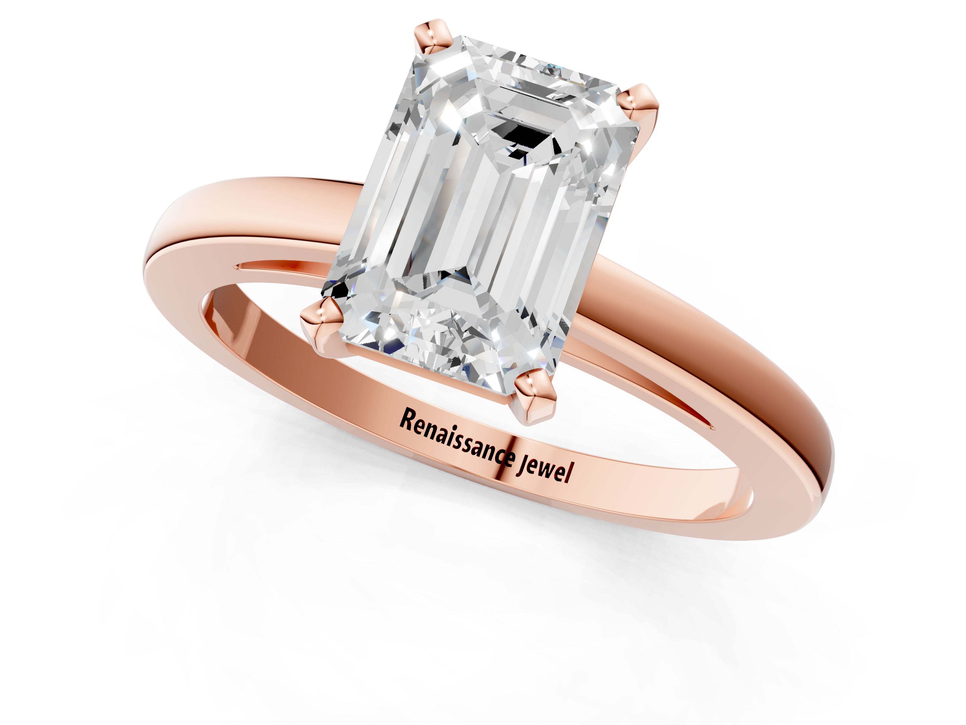 Rose gold Emerald Solitaire Diamond Engagement Ring with Four-Prong Setting on a Classic Band_19