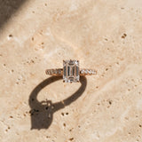 Rose gold Emerald Solitaire Diamond Engagement Ring with Pavé Band and Six-Prong Setting_15