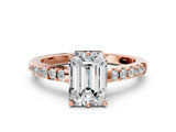 Rose gold Emerald Solitaire Diamond Engagement Ring with Pavé Band and Six-Prong Setting_27