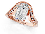 Rose gold Emerald Solitaire Diamond Engagement Ring with Pave Band and Four-Prong Setting 1