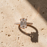 Rose gold Emerald Solitaire Diamond Engagement Ring with Pave Band and Six-Prong Setting_15