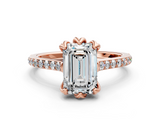 Rose gold Emerald Solitaire Diamond Engagement Ring with Pave Band and Six-Prong Setting_39