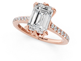 Rose gold Emerald Solitaire Diamond Engagement Ring with Pave Band and Six-Prong Setting_40