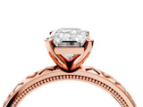 Rose gold Emerald Solitaire Diamond Engagement Ring with XO Engraved Band and Four-Prong Setting 4