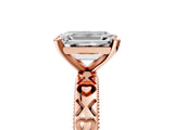 Rose gold Emerald Solitaire Diamond Engagement Ring with XO Engraved Band and Four-Prong Setting 5