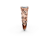 Rose gold Emerald Solitaire Diamond Leaf Vine Band with Prong Setting_68
