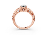 Rose gold Emerald Solitaire Diamond Leaf Vine Band with Prong Setting_69
