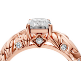 Rose gold Emerald Solitaire Diamond Leaf Vine Band with Prong Setting_70