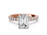 Rose gold Emerald Solitaire Diamond Pavé Band with Four-Prong Setting_44