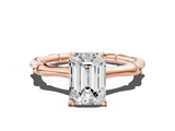 Rose gold Emerald Solitaire Diamond Ring with Bamboo Band and Four-Prong Setting_74