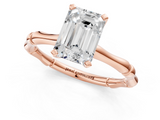 Rose gold Emerald Solitaire Diamond Ring with Bamboo Band and Four-Prong Setting_75
