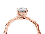 Rose gold Emerald Solitaire Diamond Ring with Bamboo Band and Four-Prong Setting_78