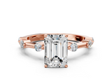 Rose gold Emerald Solitaire Diamond Ring with Bezel Set Side Stones and Prong Setting_17