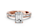 Rose gold Emerald Solitaire Diamond Ring with Channel-Set Baguette Band and Four-Prong Setting_102