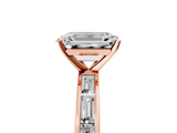 Rose gold Emerald Solitaire Diamond Ring with Channel-Set Baguette Band and Four-Prong Setting_107