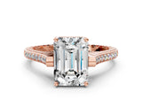 Rose gold Emerald Solitaire Diamond Ring with Channel Set Band and Bezel Prong Setting_56