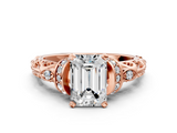 Rose gold Emerald Solitaire Diamond Ring with Filigree Band and Four-Prong Setting_87