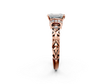 Rose gold Emerald Solitaire Diamond Ring with Filigree Band and Four-Prong Setting_89