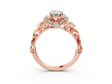 Rose gold Emerald Solitaire Diamond Ring with Filigree Band and Four-Prong Setting_90