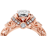 Rose gold Emerald Solitaire Diamond Ring with Filigree Band and Four-Prong Setting_91