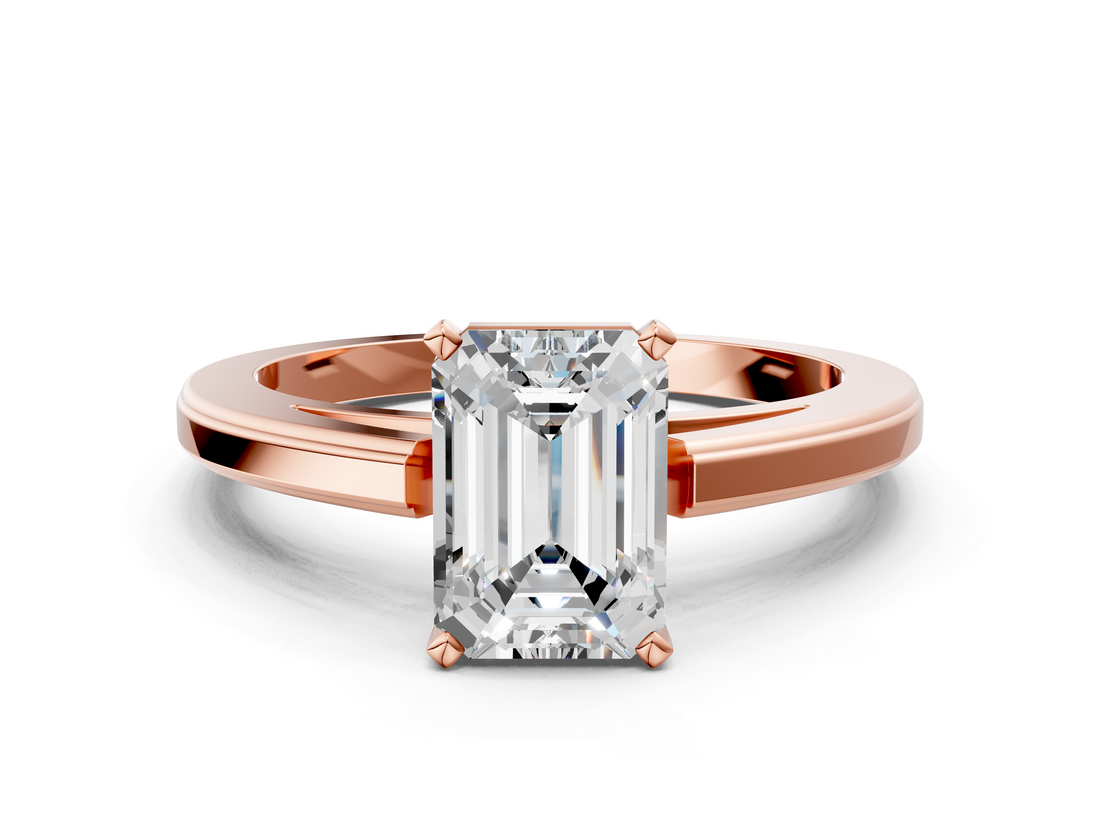 Rose gold Emerald Solitaire Diamond Ring with Four-Prong Setting and Classic Band_17