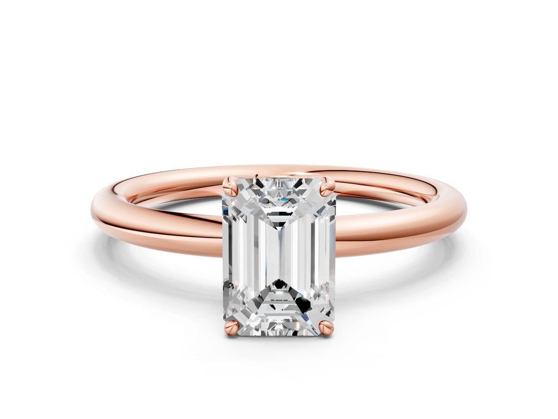 Rose gold Emerald Solitaire Diamond Ring with Four-Prong Setting on a Plain Band_20