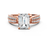 Rose gold Emerald Solitaire Diamond Ring with Milgrain Pavé Band and Four-Prong Setting_141