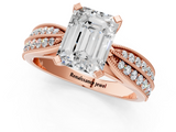 Rose gold Emerald Solitaire Diamond Ring with Milgrain Pavé Band and Four-Prong Setting_142