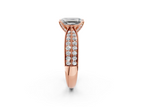 Rose gold Emerald Solitaire Diamond Ring with Milgrain Pavé Band and Four-Prong Setting_143