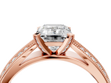 Rose gold Emerald Solitaire Diamond Ring with Milgrain Pavé Band and Four-Prong Setting_145