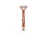 Rose gold Emerald Solitaire Diamond Ring with Milgrain and Black Enamel X Pattern Band_180