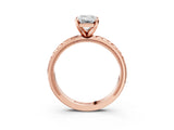 Rose gold Emerald Solitaire Diamond Ring with Milgrain and Black Enamel X Pattern Band_181