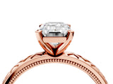 Rose gold Emerald Solitaire Diamond Ring with Milgrain and Black Enamel X Pattern Band_182