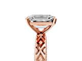 Rose gold Emerald Solitaire Diamond Ring with Milgrain and Black Enamel X Pattern Band_183