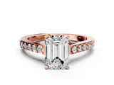 Rose gold Emerald Solitaire Diamond Ring with Pavé Band and Four-Prong Setting_141