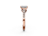 Rose gold Emerald Solitaire Diamond Ring with Pavé Band and Four-Prong Setting_143