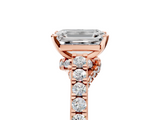 Rose gold Emerald Solitaire Diamond Ring with Pavé Band and Four-Prong Setting_146