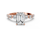 Rose gold Emerald Solitaire Diamond Ring with Pave Band and Four-Prong Setting_276