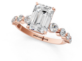 Rose gold Emerald Solitaire Diamond Ring with Pave Band and Four-Prong Setting_277
