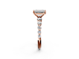 Rose gold Emerald Solitaire Diamond Ring with Pave Band and Four-Prong Setting_278