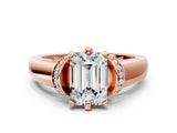 Rose gold Emerald Solitaire Diamond Ring with Pave Band and Six-Prong Setting_35