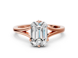 Rose gold Emerald Solitaire Diamond Ring with Six-Prong Setting and Tapered Band_24